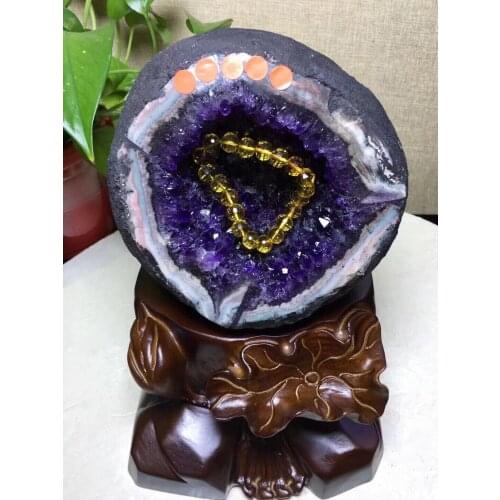 Natural amethyst hole decoration degaussing purification treasure pot Fengshui stone town house money bag