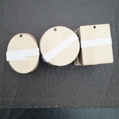 60pcs Unfinished Blank Wood Circle Oval Rectangle with One Hole, Wooden Label Tags Laser Cutout Crafts Plain Discs 3 Shapes