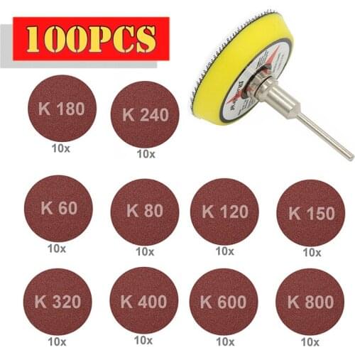 Newest 100Pcs Round Sanding Discs Pad Kit 50mm 1/4" Shank Diameter Polishing Disc With Connecting Rod For Polishing Tools