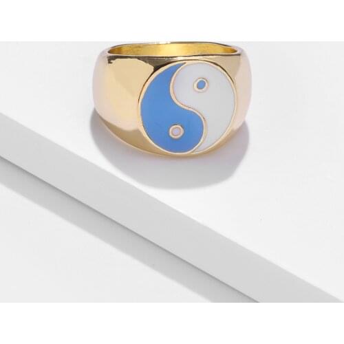 New Ins Creative Simple Color Tai Chi Gossip Ring Vintage Drop Oil Yin Yang Rings For Women Girls Fashion Jewelry Gift