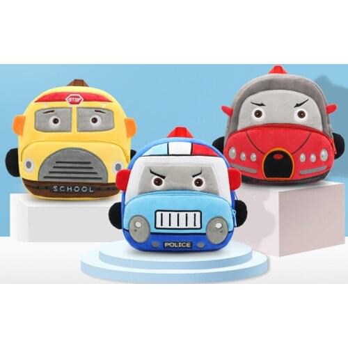 3D Cartoon Plush Car Backpacks Kindergarten Schoolbag Kids Travel Mini Bag Children Plushie School Bags Girls Boys Bookbag