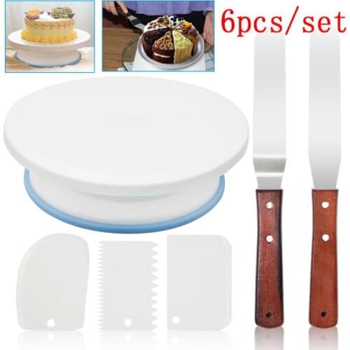 6pcs/set 10 Inch Cake Stand Craft Turntable Set Platform Cupcake Rotating Plate Revolving Cake Baking Decorating Tools