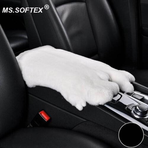 MS.Softex Natural Rex Rabbit Skin Unique shape Cushion on Car Armrest Box Natural Fur Mat On Car Natural Rex Rabbit Fur pelt