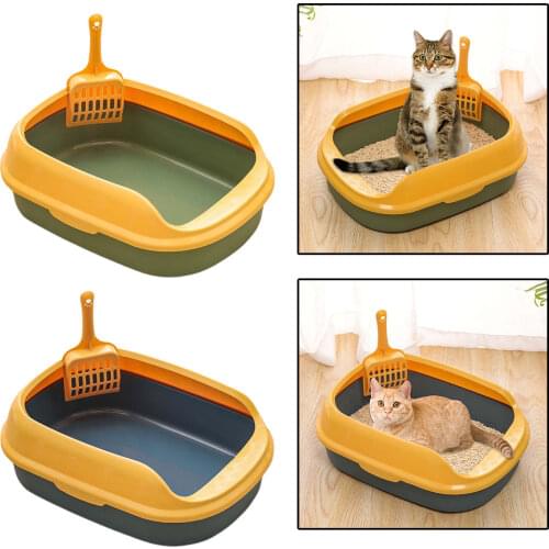 Durable Cat Litter Box PP Pet Non-Stick Pet Litter Tray Safe Pan Anti-Splash Detachable Rim Toilet W/Scoop Shovel Bedpan