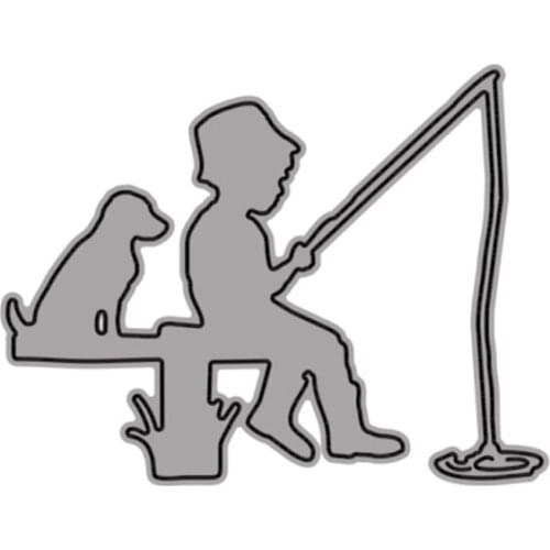 Cutting Dies Boy Fishing With Gog On The River For DIY Scrapbooking Embossing Album Paper Cards Dies 2021 New