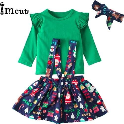 Christmas Outfits Kids Newborn Baby Girl Long Sleeve T-shirt Tops+Bowknot Suspender Skirt+Headband Clothes Cute Baby Winte Set