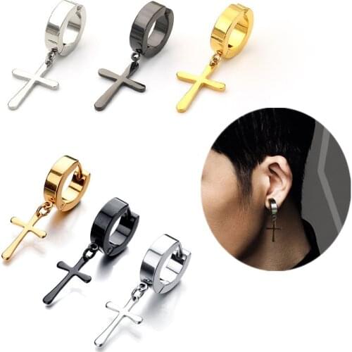 New Fashion Personality Cross Pendant Earrings For Mens Womens Punk Rock Style Street Pop Gothic Ear Jewelry Best Gifts