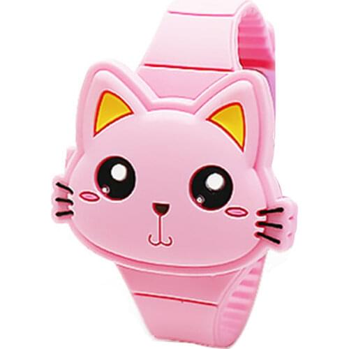 LED Electronic Kids Watches Silicone The Cat Cartoon Childrens Watches Glue Clamshell