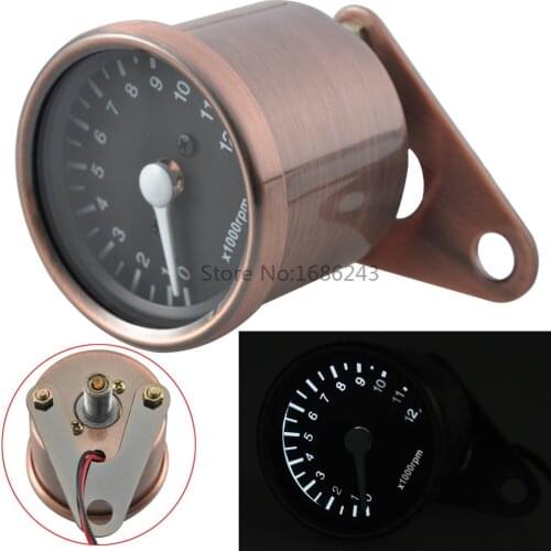 Retro Copper 12000RPM Universal Motorcycle LED Tachometer Speedometer Gauge Accessory 12V