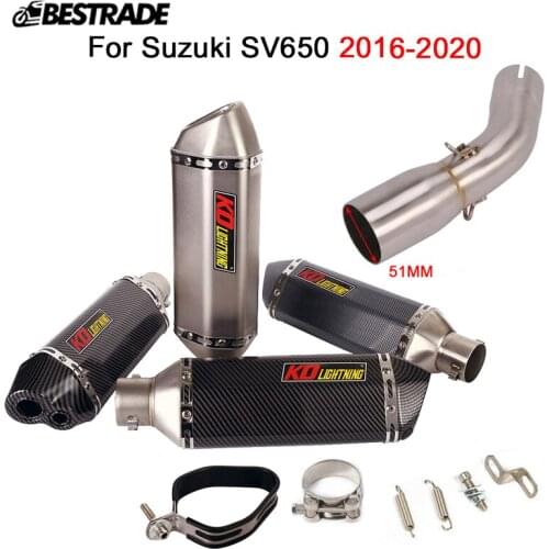 Motorcycle Exhaust System Midsle Link Pipe Slip On 51mm Muffler Tube Silencer Tips For Suzuki SV650 2016-2020 Stainless Steel