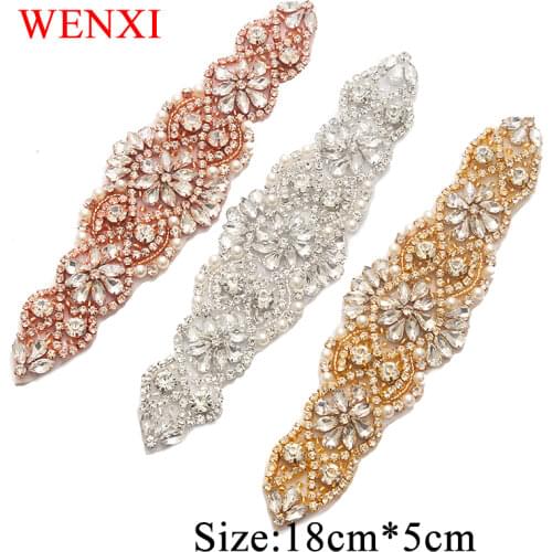WENXI 30pcs Wholesale Bridal Hand Beaded Rhinestones Appliques Sewing On For Dress Sash And Accessory DIY Iron On WX837