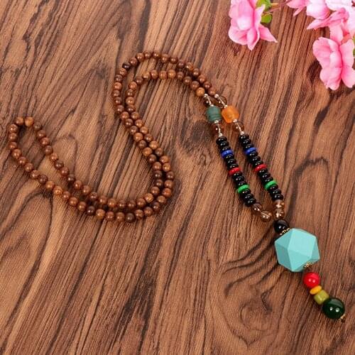 Handmade Boho Jewelry Sweater Chain Women Ethnic Style Long Bead Wood Elephant Pendant Necklace Price Decent Shirt Chain New