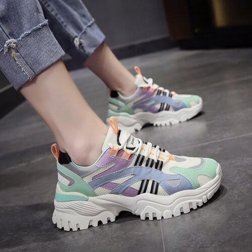 2021 Womens Vulcanize Shoes Trendy sneakers Women Shoes Breathable Mesh Mixed Colors Lace-Up Women Chunky Sneakers Size 35-40
