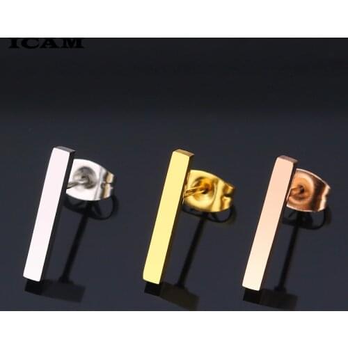 ICAM New 2019 Simple Bar Earrings for Women Rose Gold Geometric Long Square Stud Earring Jewelry Wholesale Gifts