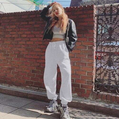 Womens Jogger Pants High-Waist Trousers Solid Casual Loose Sports Bottoms Drawstring Elastic Female Sweatpants Tracksuit