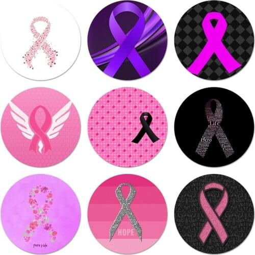 Girl Breast Cancer pink Ribbon Icons Pins Badge Decoration Brooches Metal Badges For Backpack Decoration 58mm