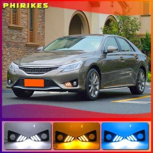 1Pair DRL For Toyota MARK X REIZ 2013-2018 LED DRL Daytime Running Light With Turn Signal Fog Lamp