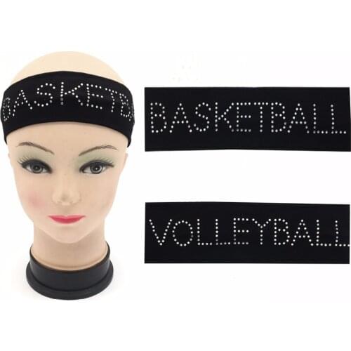 1pcs Rhinestone "Basketball" "Volleyball" Cotton Stretch Headbands Crystal Cheerleading Elastic Sweat HairBand Hair Accessories