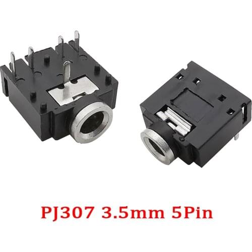 10Pcs/Lot PJ-307 3.5mm Jack 5 Pin Female Audio Stereo Socket PCB Mount Audio Connector PJ307 3F07 Audio Socket Adapter