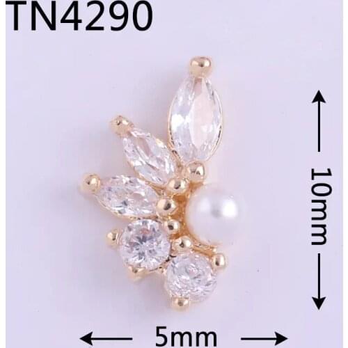 10pcs/lot TN4290 Flower Alloy Zircon Nail Art Crystals Pearl Jewelry Rhinestone Nails Accessories Supplies Decorations Charms