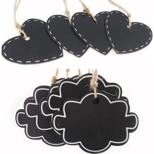 10pcs Mini Wooden Hanging Blackboard Hemp String Cloud Heart Chalkboard Notice Writing Wordpad Message Board Party Decoration