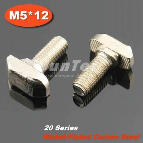 100pcs/lot M5*12 Nickel Plated Carbon Steel Hammer Head Bolt Aluminum Connector T Head Screws For 2020 Aluminum Profile