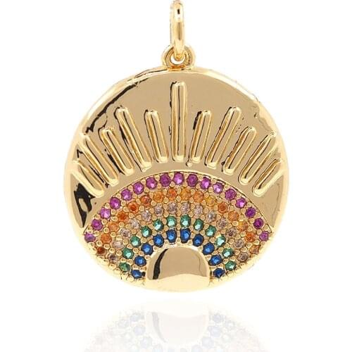18K Cu-Plated Mini Zircon Inset Round Pendant Rainbow Pendant Accessories DIY Accessories Bracelet Necklace Pendant