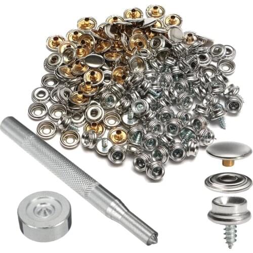 50 Set 15mm Button Sockets Screw Stud Kit With 2 Tool Snap Fastener Screws Kit For Boat Cover Clothing Leather DIY Tool Accessor