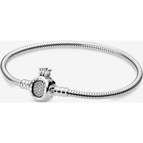 925 Sterling Silver Pave Type O Crown CZ Zircon Snake Chain Pendant Charm Bracelet DIY Jewelry Making For Original Pandora