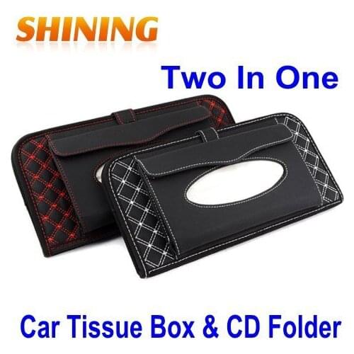 Auto Supplies Car/Bus/Truck CD Folder & Tissue Box Two In One, Car Napkin Tissue Paper Holder Box, Paper Handkerchief Case