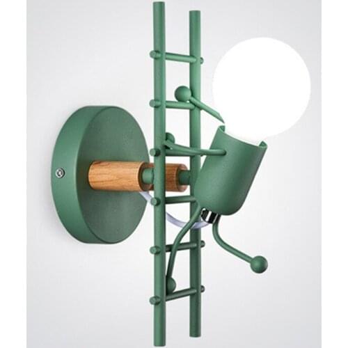 BEIAIDI Cartoon Dool Climbing Stairs Wall Light Baby Kids Children Bedroom Bedside Lamp E27 Balcony Aisle Step Wall Sconces