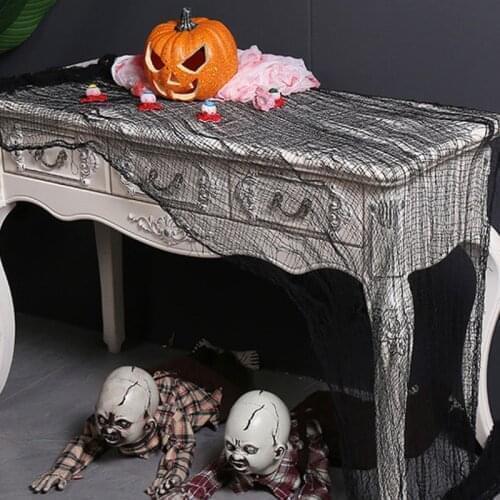 Black Halloween Creepy Gauze Large Grid Yarn Cloth Door House Decor Gothic Props Halloween Party Decoration