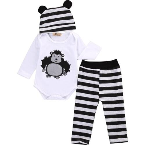 Emmababy Newborn Baby Gorilla Clothes Set 0-18M Cotton Baby Boys Girls Cloth Long Sleeve Autumn Warm Bodysuits Long Pants Hat