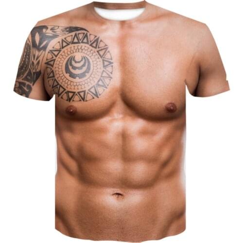New artificial summer artificial muscle print 3D mens and womens full print T-shirt leisure beach Street hip hop T-shirt