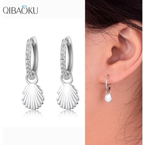 Glossy Shell-shaped Earrings 925 Sterling Silver Hoop Earrings Fine Pendant Ear Jewelry for Women Wedding Party Gift