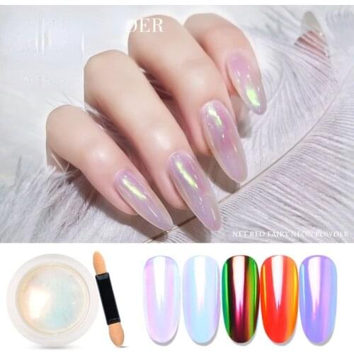 Chrome Nail Powder Pearl Shell Holographic Nail Glitter Mirror Aurora Bubble Dipping Dust Nail Art Decoration