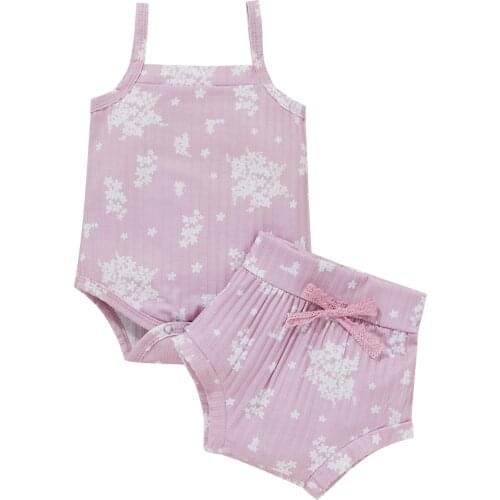 Newborn Camisole Romper + Shorts Snowflake Print Elastic High Waist Bow Decoration Clothing