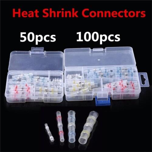 100/50Pcs Waterproof Seal Heat Shrink Butt Terminals Set Solder Wire Tube Electric Connectors Insulation Kit Wire Splice Tube
