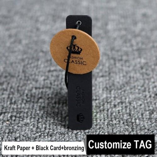 Kraft Paper+Black Card+bronzing+screen printing+complex Customiz Letters Logo Hang tag Logo Garment Label free string customized