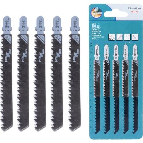 5pcs Jigsaw Saw Blades T344D HCS Curved Extra Long Blade For Wood Cutting 132mm Length For Fast Straight Cuts Woodworking Tools