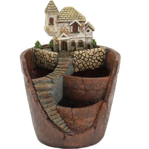 Mini House Figurines Resin Flower Pot For Herb Cacti Succulent Plants Planter Home Garden Micro- Landscape Decor Crafts