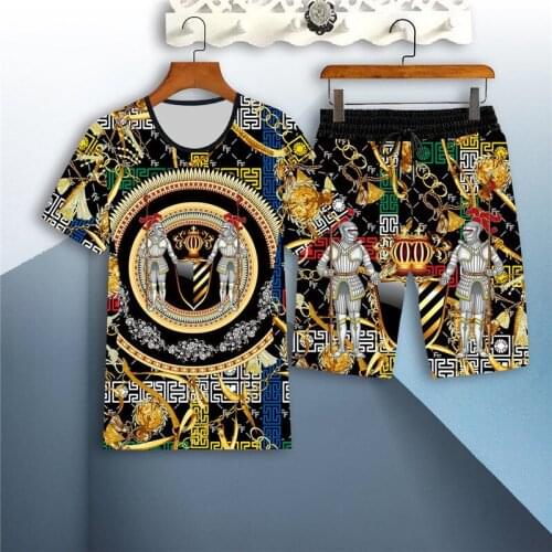 2021 mens suit summer new style mens printing casual running mens sportswear short-sleeved T-shirt + shorts 2-piece set