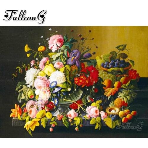 FULLCANG Still life flowers and fruits 5d diy diamond painting full square round drill diamond embroidery kits wall decor FC3706