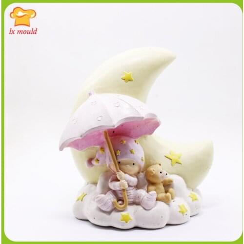 New Moon and Umbrella Doll, Bear Silicone Candle Mold Soap DIY Crafts Resin, Plaster, Chocolate