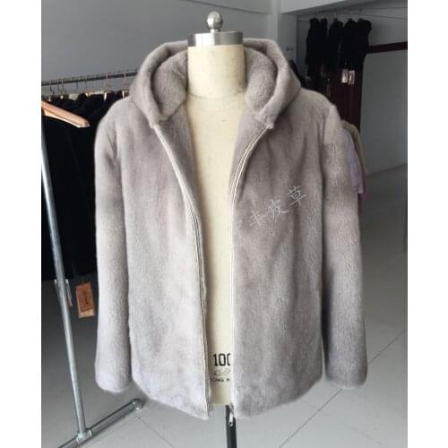 2019 new real mink fur coat mens imported velvet silver blue mink fur coat young mens zipper cap