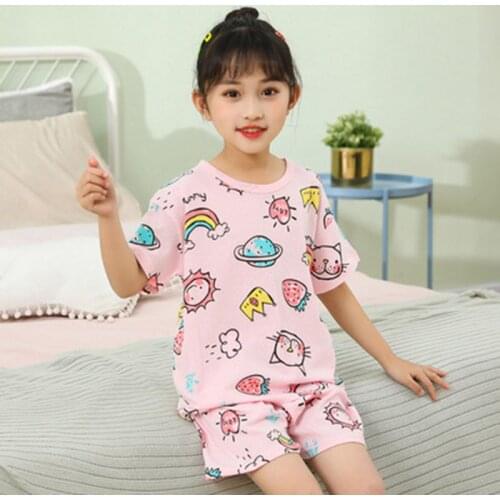 New Boys Girls Pajamas Summer Short Sleeve Childrens Clothing Sleepwear Cotton Pyjamas Sets For Kids 2 4 6 8 10 12 Years