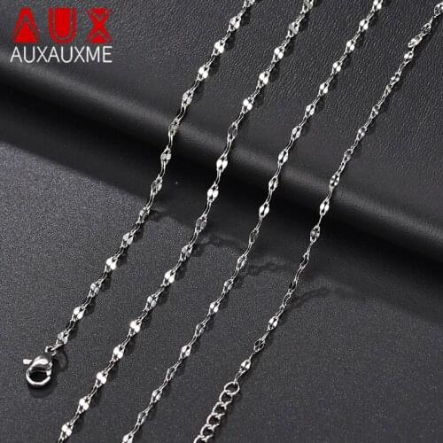 Auxauxme 2.0/2.4mm Stainless Steel Waterproof Lip Chain Necklace For Women Men Hihg Quality Never Fade Jewelry Gifts Wholesale