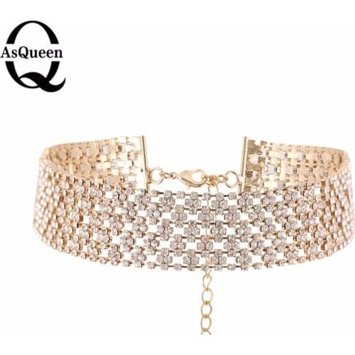 Crystal Rhinestone Choker Necklace Women Wedding Accessories Gold Chain Punk Gothic Chokers Jewelry Collier Femme
