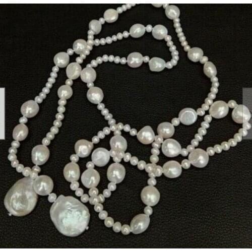 53" Cultured White Pearl Coin Baroque Pearl lariat Necklace