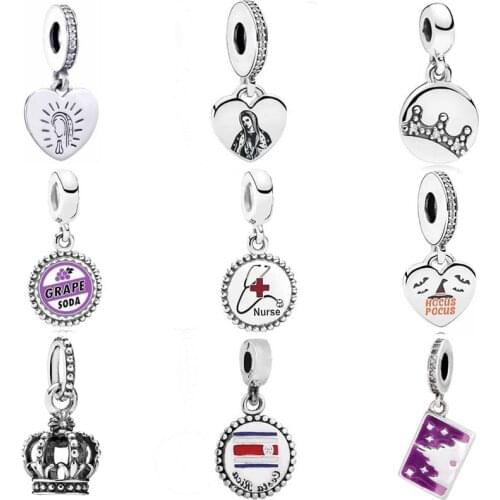 DIY Charm Hospital Nurse Heart Goddess Grape Soda Ticket Crown Pendant 925 Sterling Silver Beads Fit Fashion Bracelet Jewelry
